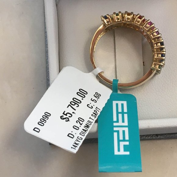 NWT $5790 Effy Watercolors Rainbow Sapphire 5.68 tcw 14K Yellow Gold Ring SZ 7 - Picture 11 of 14